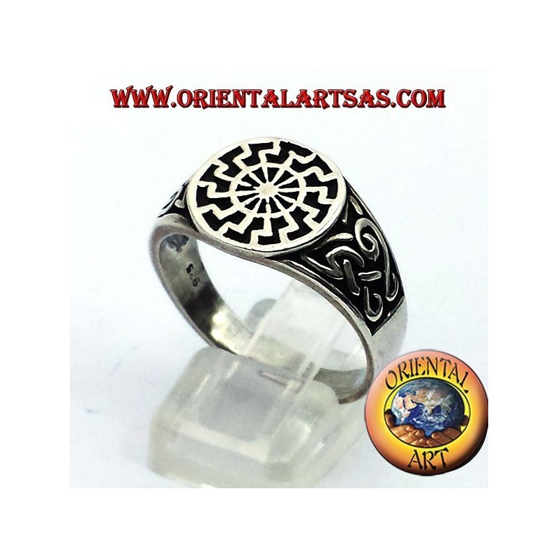 plata anillo de sello sol negro