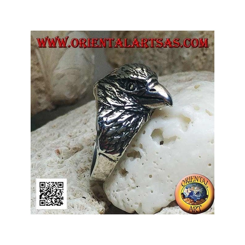 Anello in argento testa di aquila beccante a tre quarti