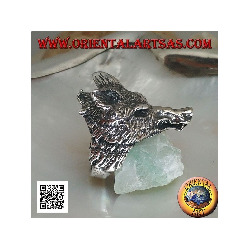 Silver ring, Arctic wolf head or massive snow wolf (large)