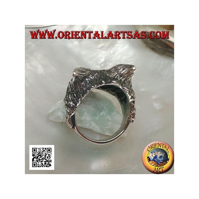 Anillo de plata, cabeza de lobo ártico o lobo de nieve masivo (grande)