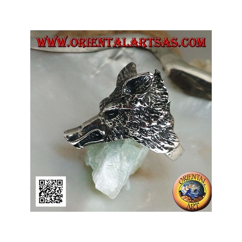 Silver ring, Arctic wolf head or massive snow wolf (large)
