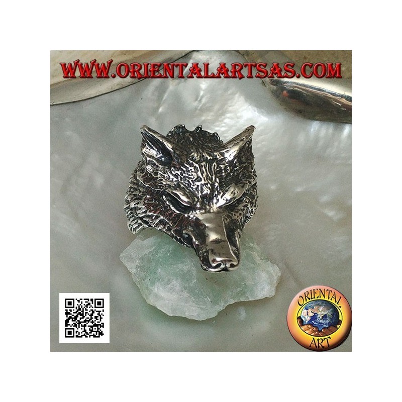 Silberring, arktischer Wolfskopf oder massiver Schneewolf (groß)
