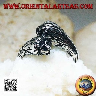 Anillo de plata par de cabezas de leones y leonas enamoradas que se encuentran