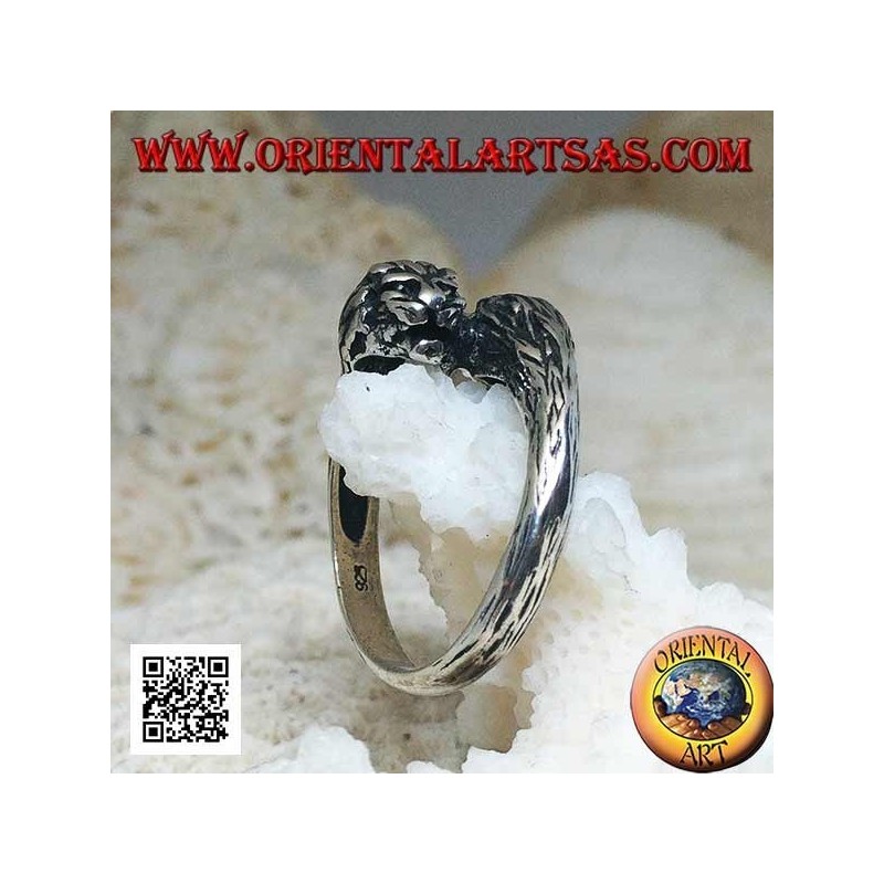 Silver ring couple of lion heads and lioness in love who meet