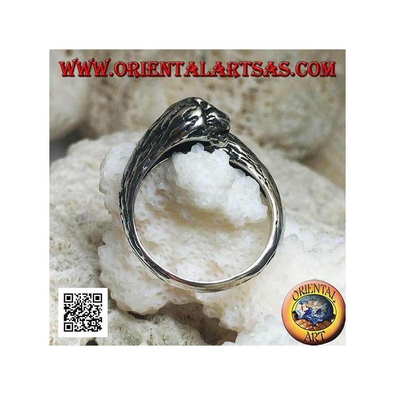 Anillo de plata par de cabezas de leones y leonas enamoradas que se encuentran