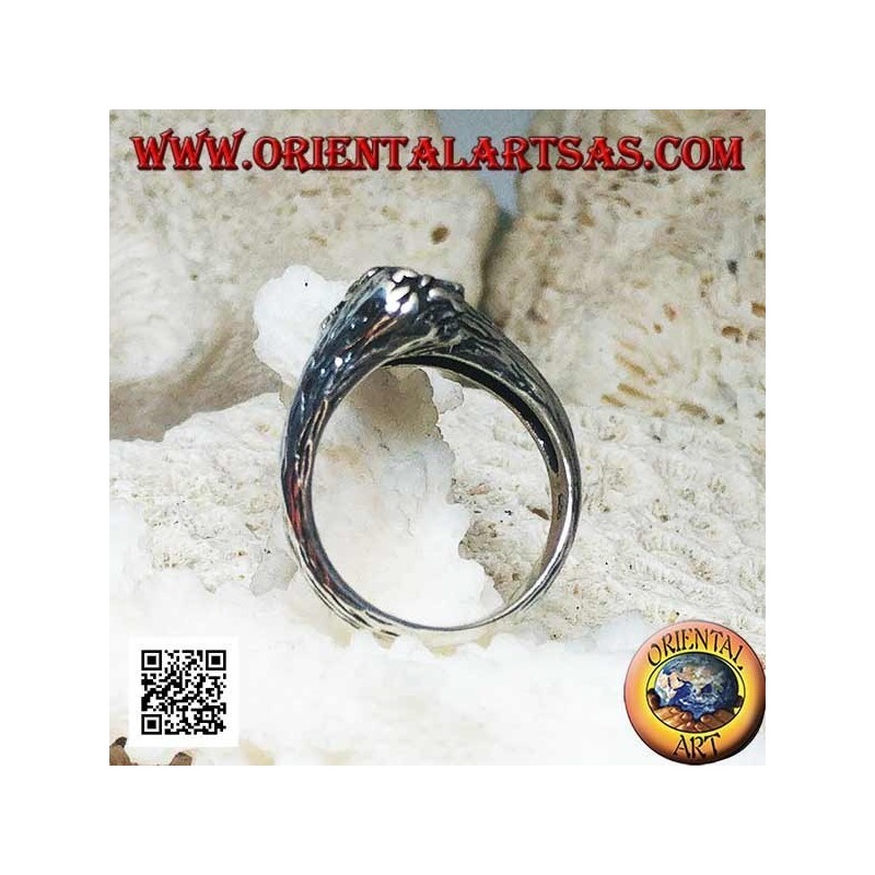 Anello in argento coppia di teste di leone e leonessa innamorati che si incontrano