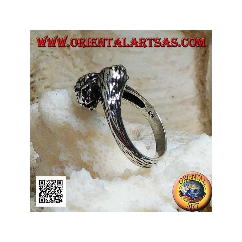 Anillo de plata par de cabezas de leones y leonas enamoradas que se encuentran
