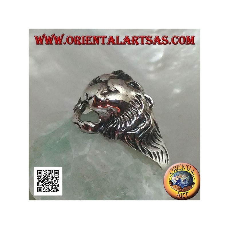 Anillo de plata, pequeña cabeza de león estilizada