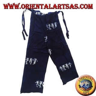 Pantapareo azul marino unisex largo con diseños blancos de nativos bailando