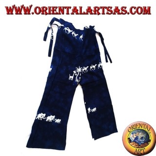 Pantapareo unisex lungo blu con disegni bianchi di famiglie di elefanti, giraffe e cammelli