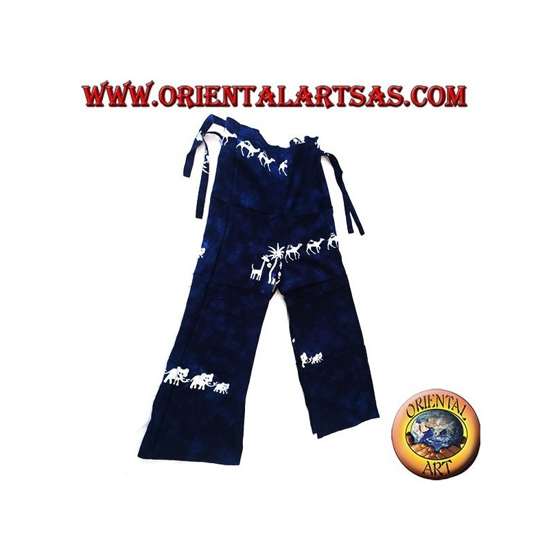 Pantapareo de mer long unisexe bleu avec des motifs blancs de familles d'éléphants, de girafes et de chameaux