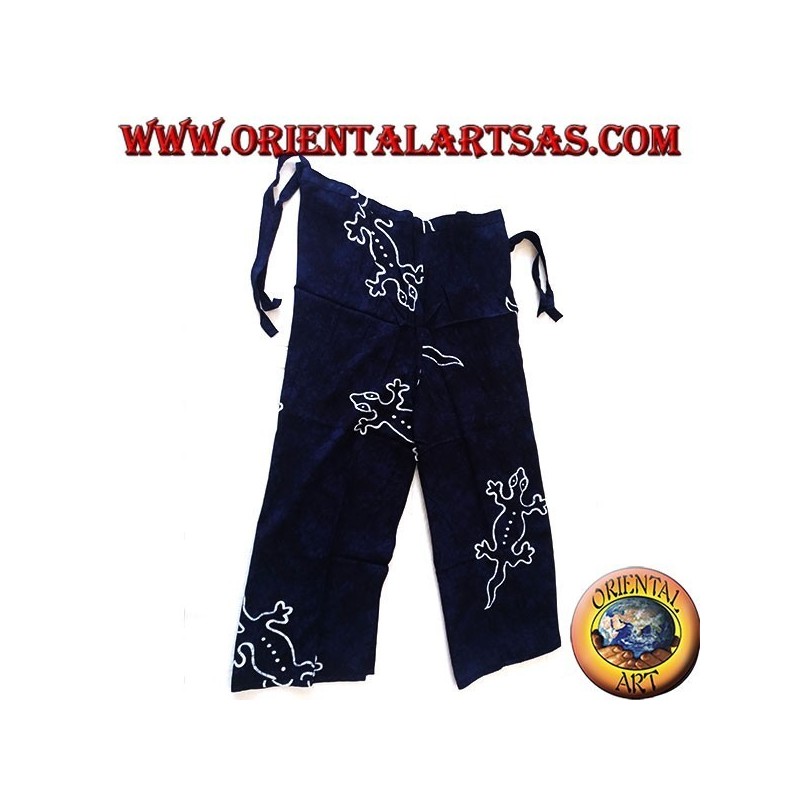 Pantapareo unisex lungo blu con disegni bianchi di lucertole