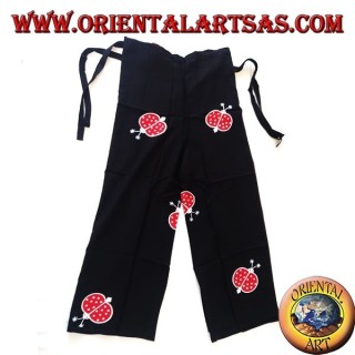 Pantapareo mare unisex lungo nero con disegni di coccinelle rosse e bianche