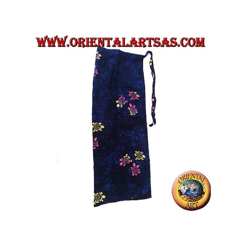 Blue pareo skirt with warm color drawings of turtles