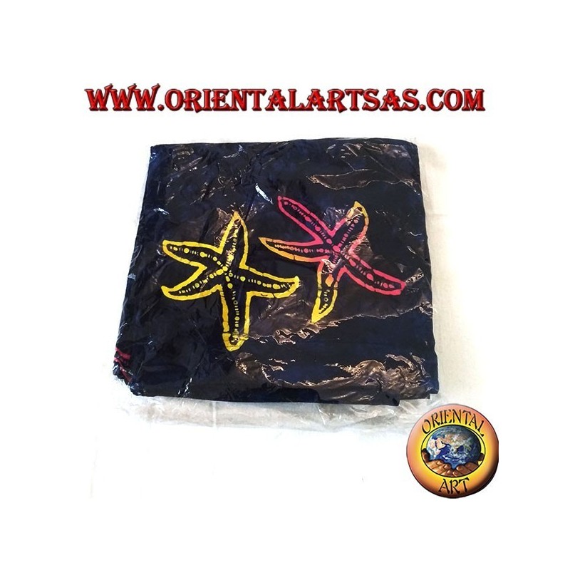 Blue sarong skirt with warm color designs of starfish