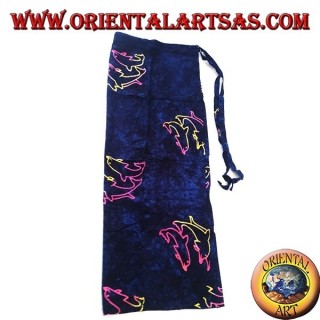 Blue sarong skirt with warm color trio of dolphin designs