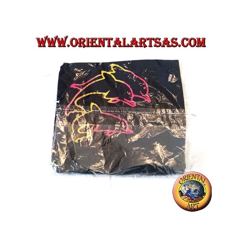 Gonna pareo blu con disegni a colori caldi di tris di delfini