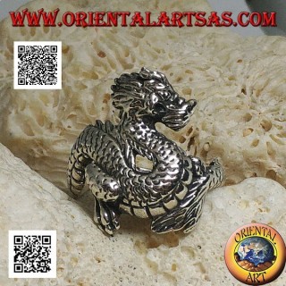 Silver ring, Lindworm dragon (Norse mythology) mustachioed
