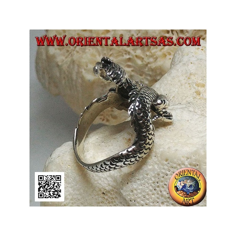 Anello in argento, drago Lindworm (mitologia norrena) baffuto