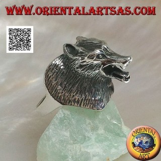 Anillo de plata, tres cuartos de cabeza de lobo checoslovaco (grande)