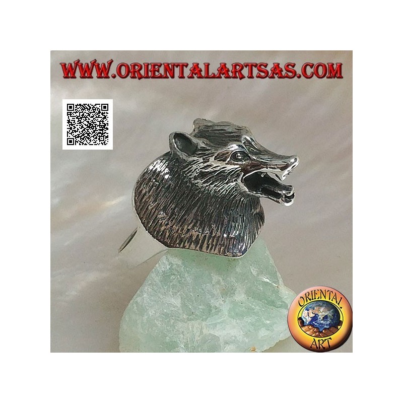 Silver ring, three-quarter Czechoslovakian wolf head (large)