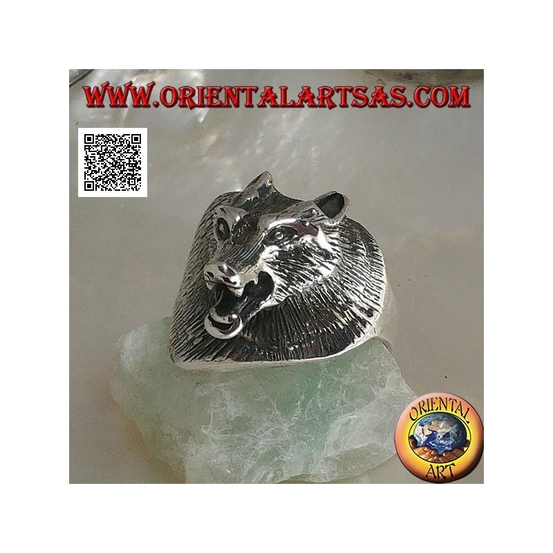 Bague en argent, tête de loup tchécoslovaque trois-quarts (grande)