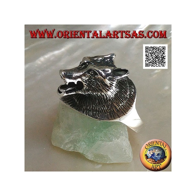 Silver ring, three-quarter Czechoslovakian wolf head (large)