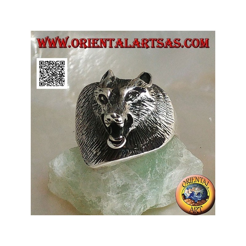 Anello in argento, testa di lupo cecoslovacco a tre quarti (grande)
