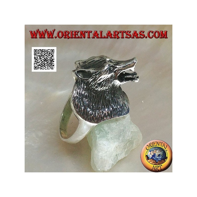 Anello in argento, testa di lupo cecoslovacco a tre quarti (grande)