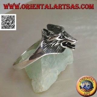 Bague en argent, tête de loup tchécoslovaque trois-quarts (petite)