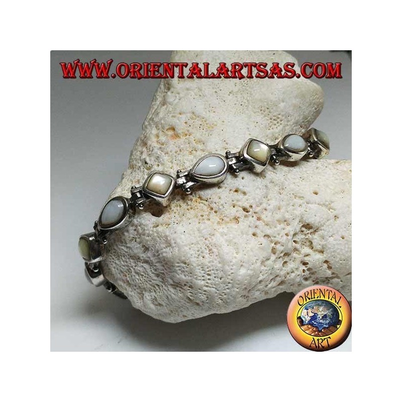 Silver bracelet with rhombus mother-of-pearl and alternate drop
