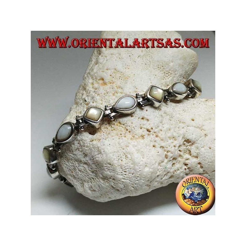 Bracelet en argent avec nacre losange et goutte alternée