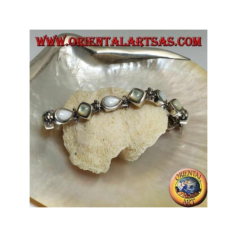 Silberarmband mit Raute Perlmutt und abwechselndem Tropfen