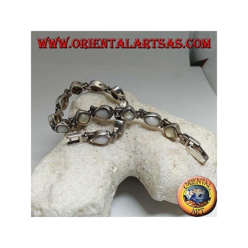 Bracelet en argent avec nacre losange et goutte alternée