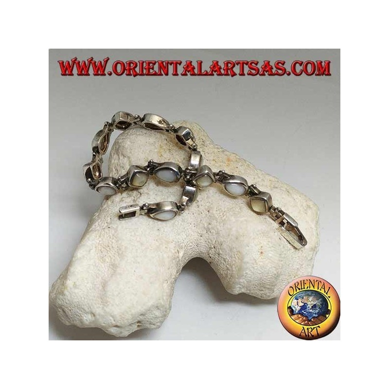 Pulsera de plata con rombo de nácar y gota alternativa