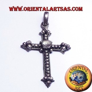 colgante de la cruz de plata con piedra de luna adularia