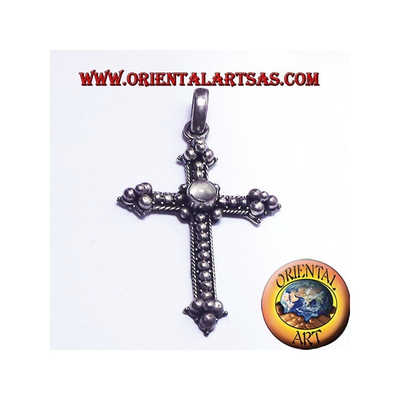 adularia cross pendant with moonstone silver