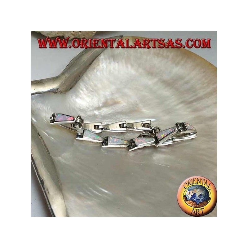 Bracciale in argento con 13 trapezi isosceli allungati in opale arlecchino