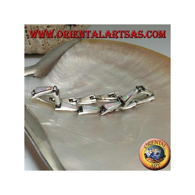 Bracelet en argent avec 13 trapèzes isocèles allongés en opale arlequin