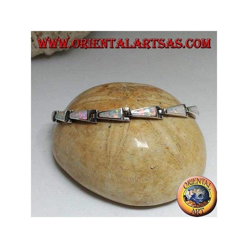 Bracciale in argento con 13 trapezi isosceli allungati in opale arlecchino
