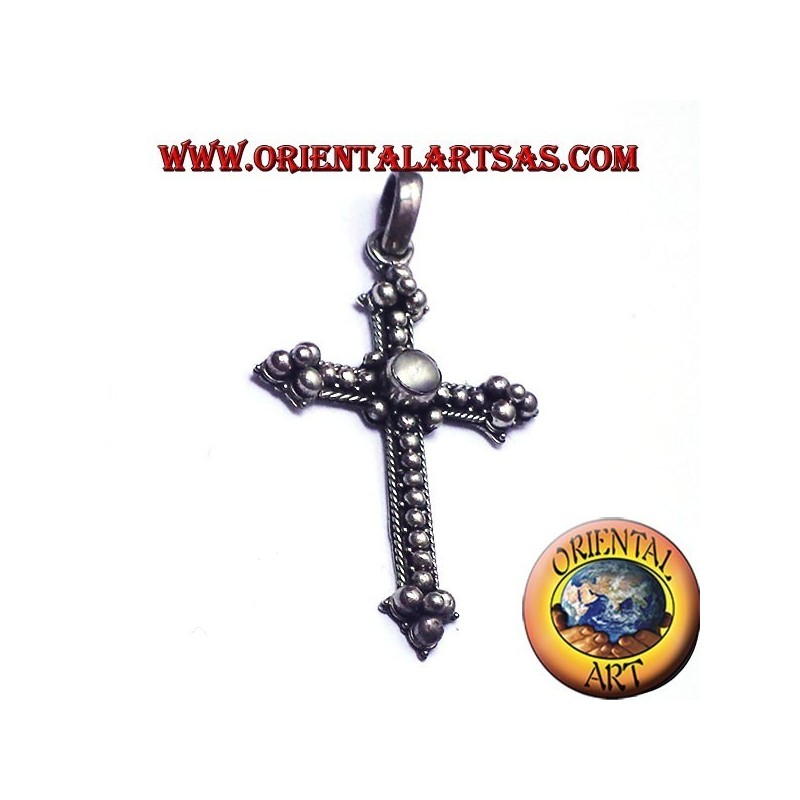 Adular Kreuzanhänger mit Mondstein Silber
