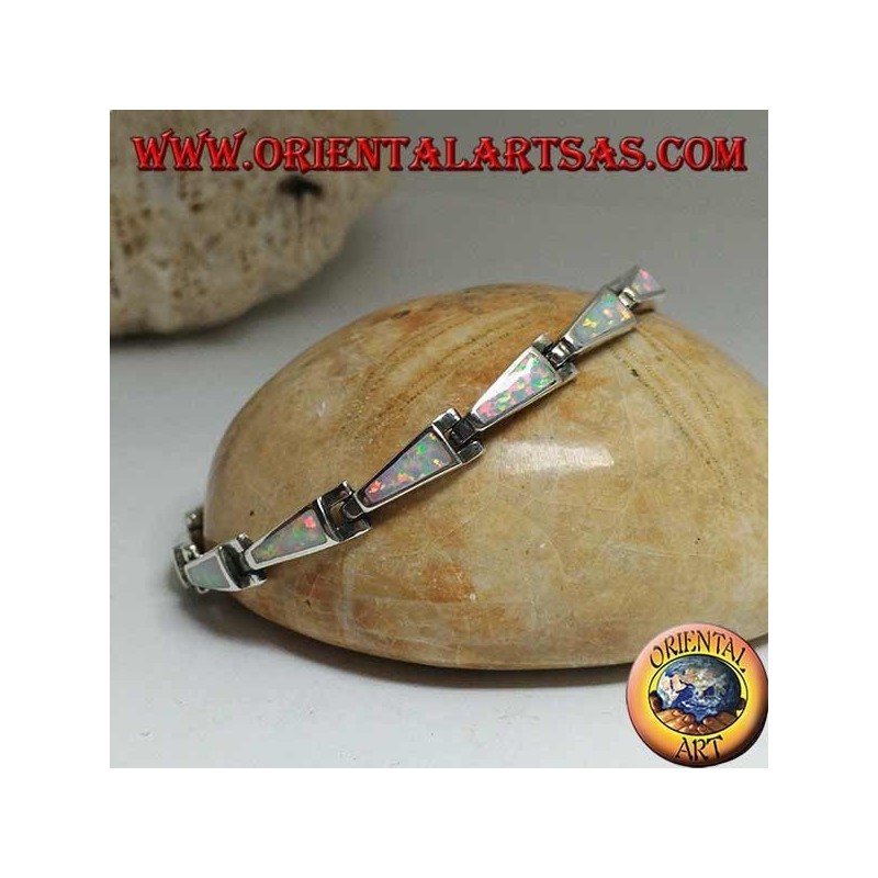 Bracciale in argento con 13 trapezi isosceli allungati in opale arlecchino