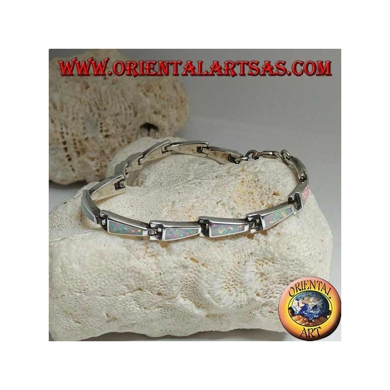 Bracciale in argento con 13 trapezi isosceli allungati in opale arlecchino