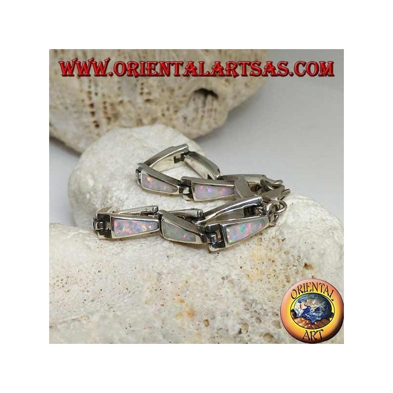 Bracciale in argento con 13 trapezi isosceli allungati in opale arlecchino