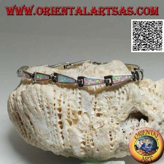 Pulsera de plata con 13 trapecios isósceles alargados en ópalo arlequín