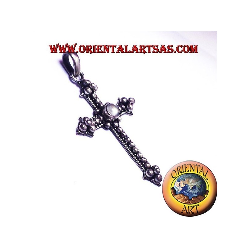 colgante de la cruz de plata con piedra de luna adularia