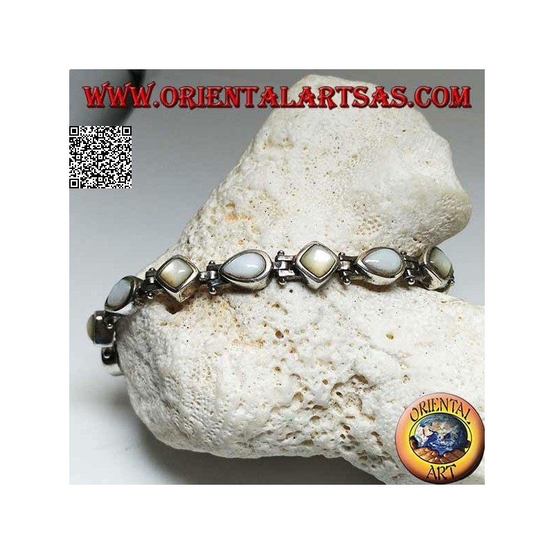 Silver bracelet with rhombus mother-of-pearl and alternate drop