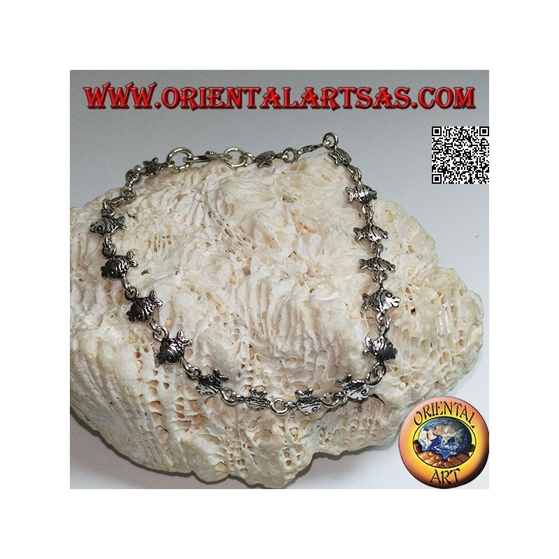 Bracciale in argento morbido con fila di pesciolini rossi