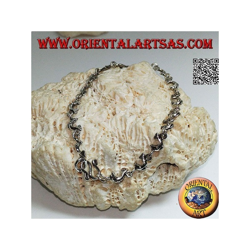 Pulsera de plata suave con fila de delfines saltando