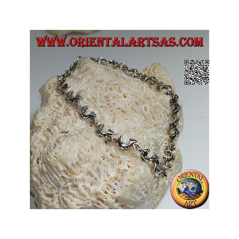 Weiches Silberarmband mit Reihe springender Delfine